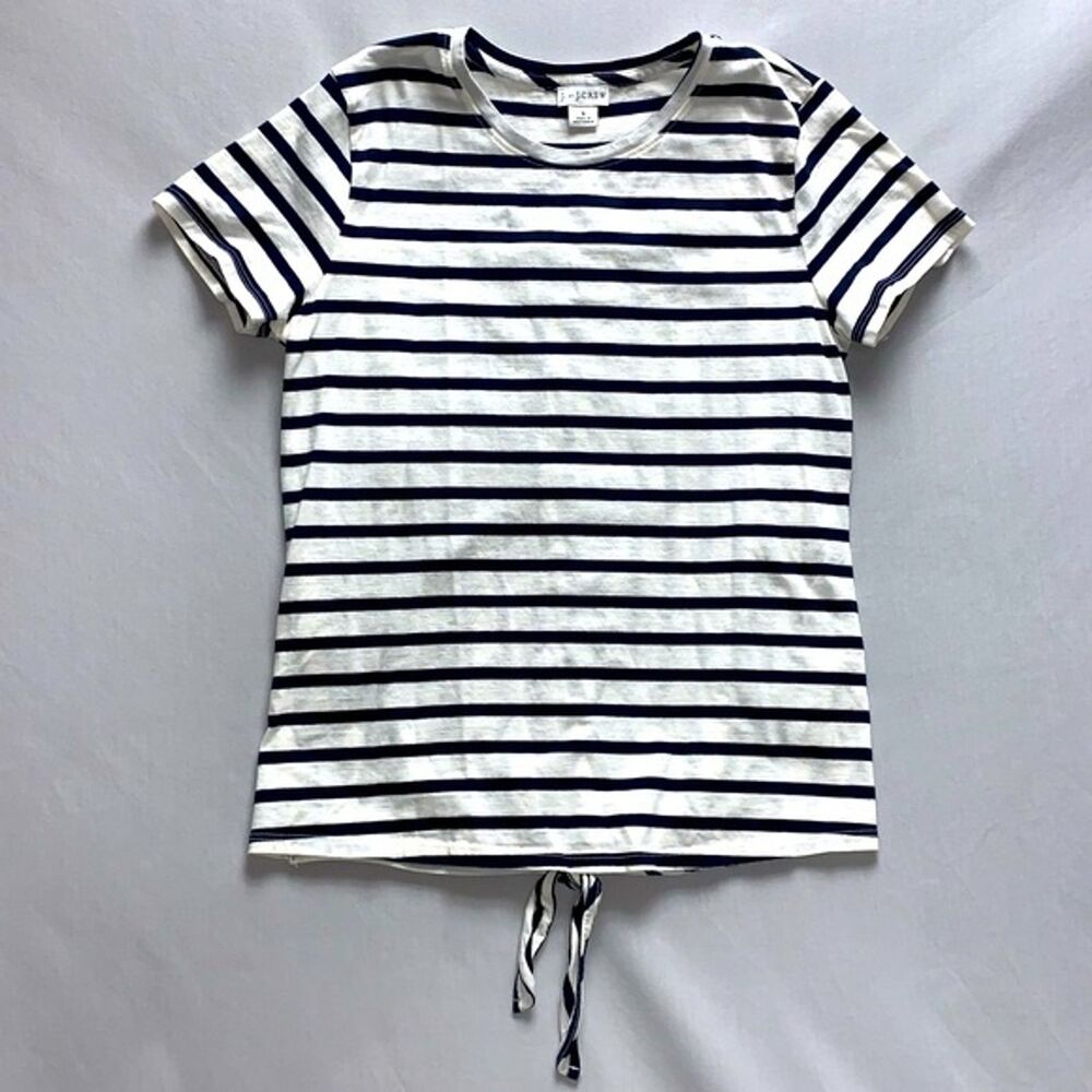 J. Crew Nautical Navy Blue White Striped Knot Tie Shirt Women’s Small Blouse